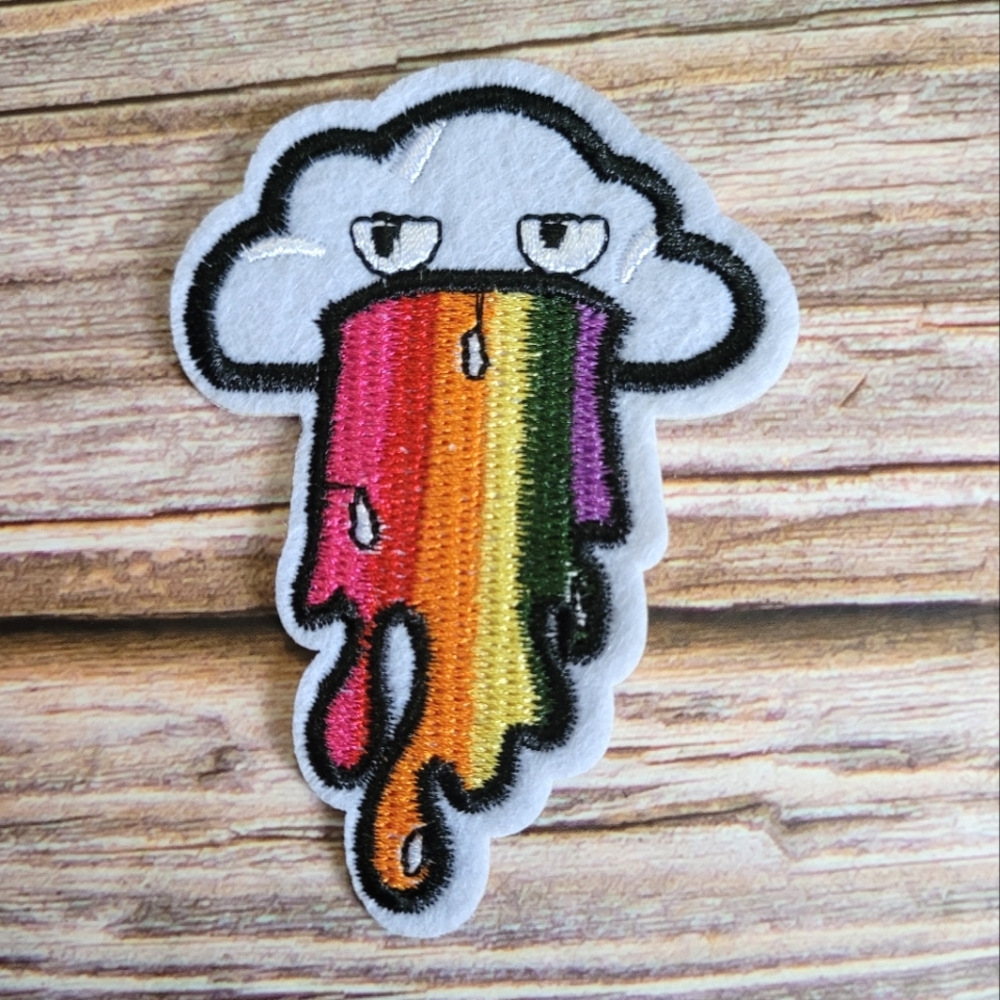 3/13$ Funny Cloud Puking A Rainbow Emo Punk Y2k Embroidered Iron on Patch